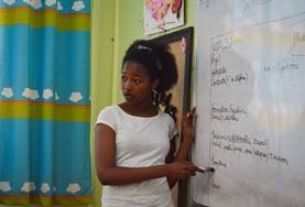 Volunteer Morocco A French teaching volunteer hosts a lesson at a placement in Morocco